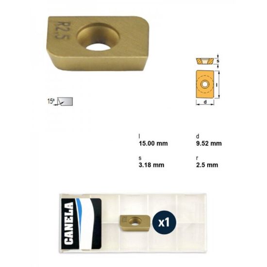 Picture of CANELA Tool ADMW1503R2.5TIN25-C Milling Insert Paralelagram TiN + TiC + TiN