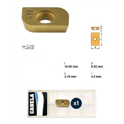 Picture of CANELA Tool ADMW1503R4.5TIN25 Milling Insert Paralelagram TiN + TiC + TiN