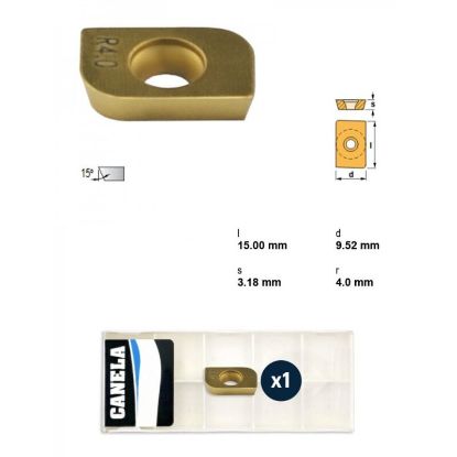 Picture of CANELA Tool ADMW1503R4.0TIN25-C Milling Insert Paralelagram TiN + TiC + TiN