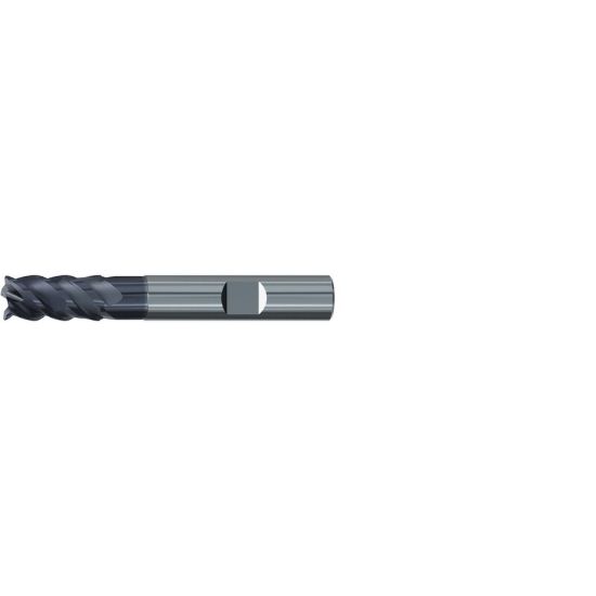 Picture of EMUGE 1987A.1000 DIA 1 SH 1.00 LOC 1.50 OAL 4.00 End Mill Standard Flute Variable Helix Carbide TiAlN Single End Corner Radius 0.0500 1.27MM Jet-Cut