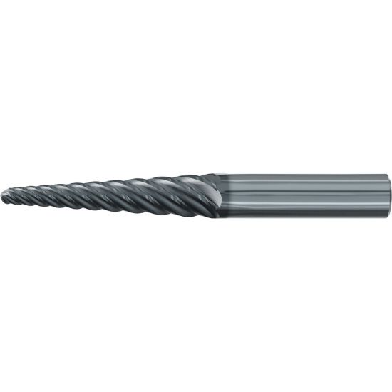 Picture of EMUGE 3548L.04020A DIA 4MM SH 0.4724 LOC 2.3228 OAL 4.7244 End Mill Taper Flute Carbide AlCrN Single End Ball Nose Turbine Program