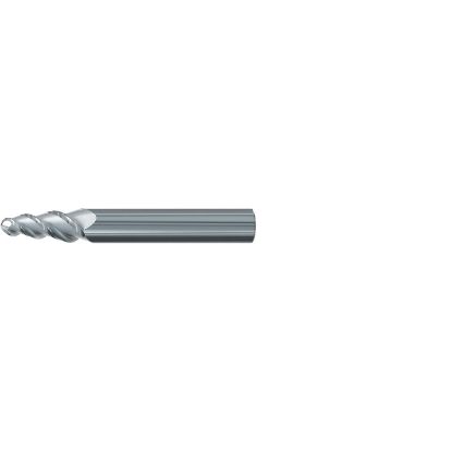 Picture of EMUGE 3440.06010A DIA 1MM SH 0.2362 LOC 0.7480 OAL 2.4409 End Mill Taper Flute Carbide Uncoated Single End Ball Nose Turbine Program