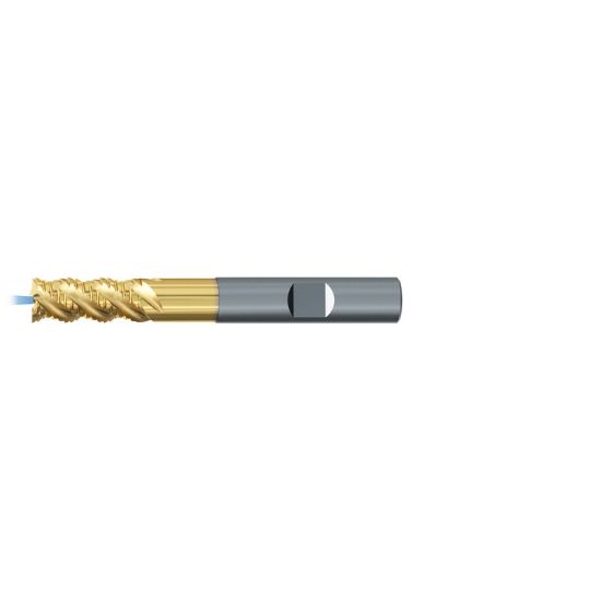 Picture of EMUGE 2657TZ.020 DIA 20MM SH 0.7874 LOC 1.4961 OAL 4.9606 End Mill Standard Flute Coolant High Helix Carbide TiN + TiAIN Single End Square Sharp TiNox-Cut