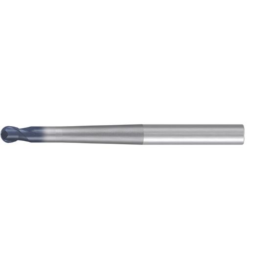 Picture of EMUGE 1963A.01216 DIA 12MM SH 0.6299 LOC 0.3937 OAL 7.8740 End Mill Standard Flute Standard Helix Carbide TiAlN Single End Ball Nose Hard-Cut