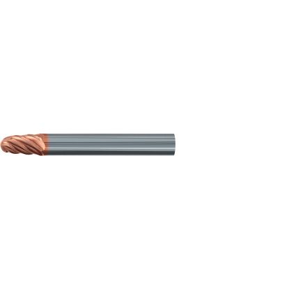 Picture of EMUGE 2679A.04050A DIA 0.4633 SH 0.6299 LOC 1.3780 OAL 4.252 End Mill Taper Flute Carbide TiAlN Single End Ball Nose Turbine Program