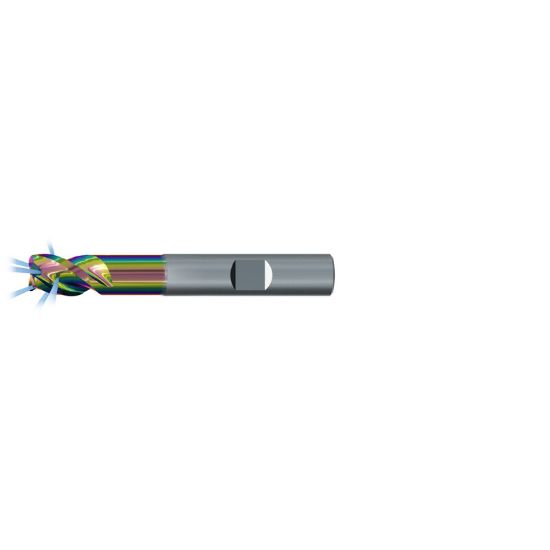Picture of EMUGE 2884RZ.016030 DIA 16MM SH 0.6299 LOC 0.7874 OAL 3.7795 End Mill Standard Flute/With Coolant Variable Helix Carbide CrN Single End Corner Radius 0.1181 3.00MM Alu-Cut