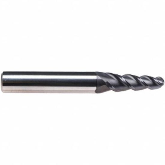 Picture of EMUGE 3440A.08010A DIA 1MM SH 0.2362 LOC 0.5906 OAL 2.4409 End Mill Taper Flute Carbide TiAlN Single End Ball Nose Turbine Program