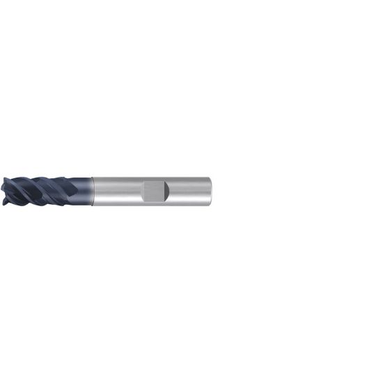 Picture of EMUGE 2814A.1000 DIA 1 SH 1.00 LOC 1.50 OAL 4.00 End Mill Standard Flute High Helix Carbide TiAlN Single End Corner Radius 0.0500 1.27MM Jet-Cut