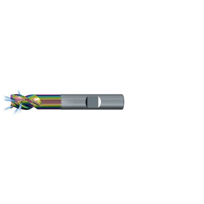 Picture of EMUGE 2882RZ.0250 DIA 1/4 SH 0.2500 LOC 0.3437 OAL 2.2500 End Mill Standard Flute Coolant Variable Helix Carbide CrN Single End 45.0° Chamfer Alu-Cut