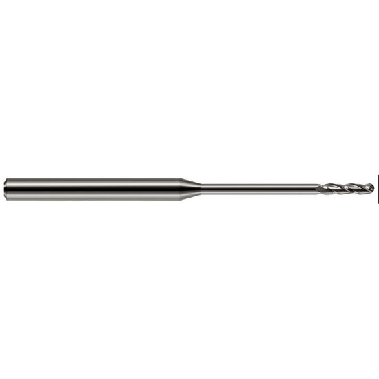 Picture of HARVEY Tool 13885 DIA 0.085 LOC 0.7500 OAL 2.50 End Mill Standard Flute Standard Helix Carbide Uncoated Single End Ball Nose