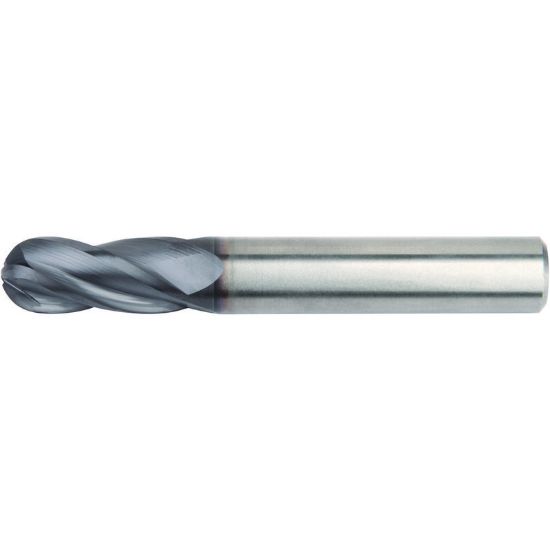 Picture of HANITA/WIDIA I4B0141T056R DIA 9/64 SH 0.1875 LOC 0.5625 OAL 2.00 End Mill Standard Flute High Helix Carbide TiAlN Single End Ball Nose WIDIA Series Mills