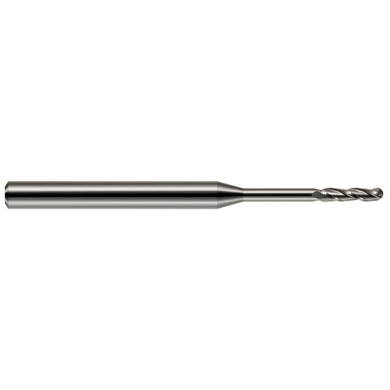 Picture of HARVEY Tool 13840 DIA 0.04 LOC 0.20 OAL 2.50 End Mill Standard Flute Standard Helix Carbide Uncoated Single End Ball Nose