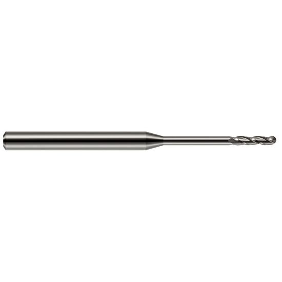 Picture of HARVEY Tool 13890 DIA 0.09 LOC 0.7500 OAL 2.50 End Mill Standard Flute Standard Helix Carbide Uncoated Single End Ball Nose