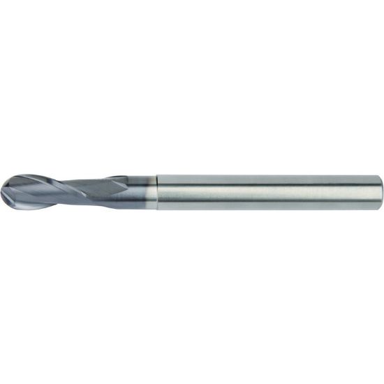 Picture of HANITA/WIDIA 400103002T DIA 3MM SH 0.2362 LOC 0.3740 OAL 2.2835 End Mill Standard Flute High Helix Carbide AlTiN Single End Ball Nose WIDIA Series Mills