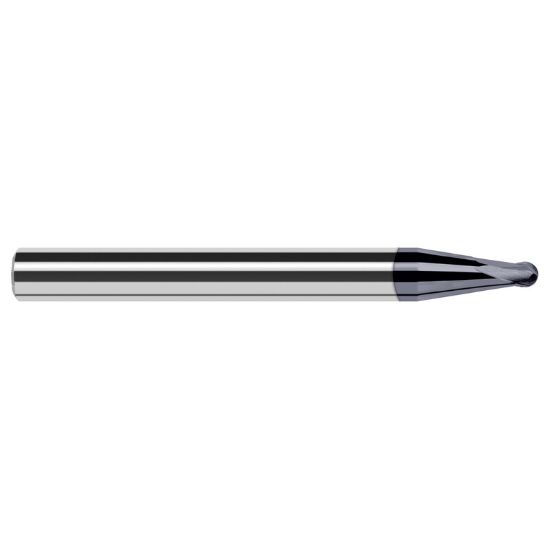 Picture of HARVEY Tool 40007-C6 .039 BALL x 7 DEG x .636 RCH, 2 FL Nano End Mill Standard Flute Standard Helix Carbide AlTiN Single End Ball Nose