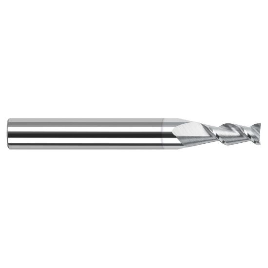 Picture of HARVEY Tool 24125-C8 .025 D x 45 HELIX Carbide EM, 2 FL, TiB2 End Mill Standard Flute Standard Helix Carbide TiB2 Single End Ball Nose