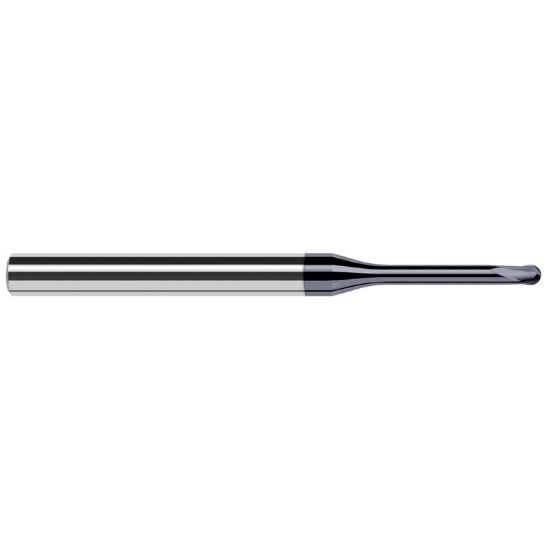 Picture of HARVEY Tool 32039-C6 .039 DIA BALL HARD Mill, 8x RCH, 2 FL End Mill Standard Flute Standard Helix Carbide AlTiN Single End Ball Nose