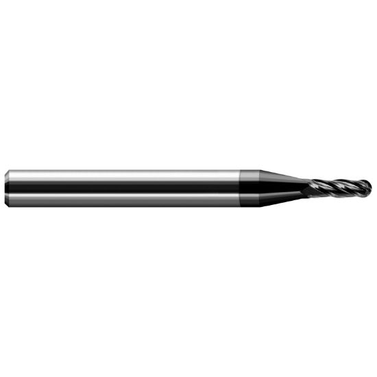 Picture of HARVEY Tool 74010-C4 .010 DIA DIAMND BALL EM -2 FL End Mill Standard Flute Standard Helix Carbide Diamond Single End Ball Nose