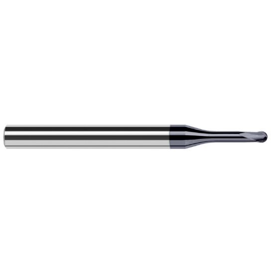 Picture of HARVEY Tool 38715-C6 .015 DIA BALL HARD Mill, 5x RCH, 2 FL End Mill Standard Flute Standard Helix Carbide AlTiN Single End Ball Nose