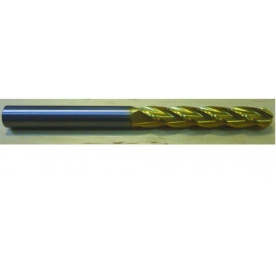 Picture of HTC 177-4125 DIA 1/8 SH 0.1250 LOC 1.00 OAL 3.00 End Mill Standard Flute Standard Helix Carbide TiN Single End Ball Nose