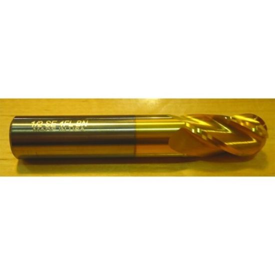 Picture of HTC 140-4890 DIA 57/64 SH 1.00 LOC 1.50 OAL 4.00 End Mill Standard Flute Standard Helix Carbide TiN Single End Ball Nose