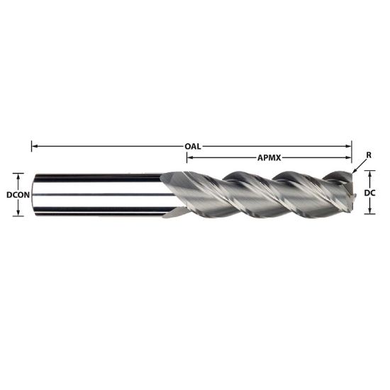 Picture of IMCO 33002 DIA 1 SH 1.00 LOC 2.6250 OAL 5.00 End Mill Standard Flute High Helix Carbide Uncoated Single End Square Sharp Streaker Mill