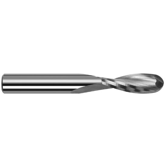 Picture of HARVEY Tool 49610 .1562 BALL x .470 LOC PLAS, 2 FL End Mill Standard Flute Standard Helix Carbide Uncoated Single End Ball Nose