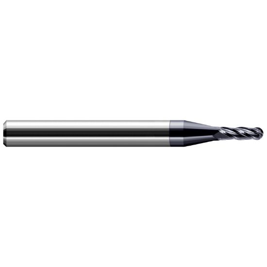 Picture of HARVEY Tool 74321-C3 .021 DIA Carbide BALL EM -4 FL, AlTiN End Mill Standard Flute Standard Helix Carbide AlTiN Single End Ball Nose