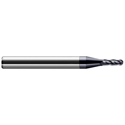 Picture of HARVEY Tool 74358-C3 .058 DIA Carbide BALL EM -4 FL, AlTiN End Mill Standard Flute Standard Helix Carbide AlTiN Single End Ball Nose
