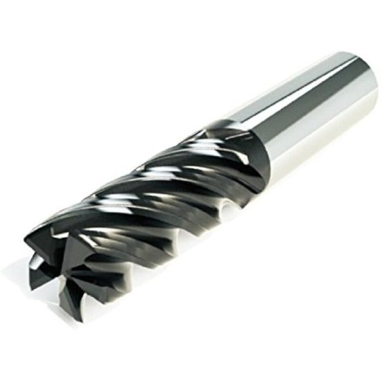 Picture of ICE 488-375-5 DIA 3/8 SH 0.3750 LOC 2.1250 OAL 4.00 End Mill Standard Flute Variable Helix Carbide ALL4 Single End Square Sharp Black