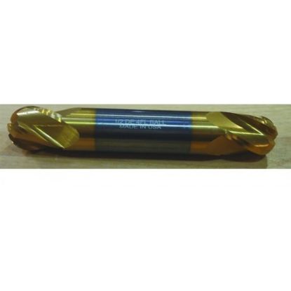 Picture of HTC 199-2437 DIA 7/16 SH 0.50 LOC 0.5625 OAL 2.7500 End Mill Standard Flute Standard Helix Carbide TiN Double End Ball Nose