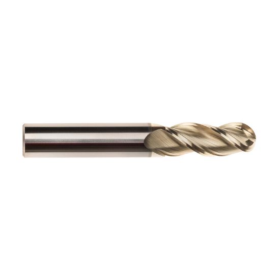 Picture of IMCO 61049 DIA 1/2 SH 0.50 LOC 1.00 OAL 3.00 End Mill Standard Flute High Helix Carbide Uncoated Single End Ball Nose Streaker Mill