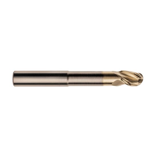 Picture of IMCO 61216 DIA 1 SH 1.00 LOC 1.2500 OAL 6.00 End Mill Standard Flute High Helix Carbide Uncoated Single End Ball Nose Streaker Mill
