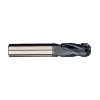 Picture of IMCO 30998 DIA 1/4 SH 0.2500 LOC 0.7500 OAL 2.50 End Mill Standard Flute Standard Helix Carbide AlTiN Single End Ball Nose General Purpose