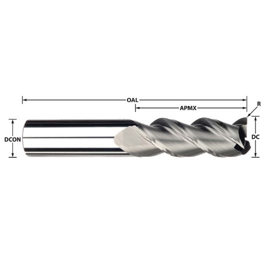 Picture of IMCO 32993 DIA 3/8 SH 0.3750 LOC 1.00 OAL 2.50 End Mill Standard Flute High Helix Carbide Uncoated Single End Square Sharp Streaker Mill