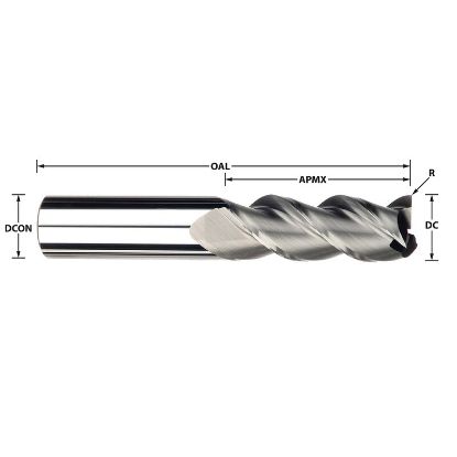 Picture of IMCO 32988 DIA 3/8 SH 0.3750 LOC 0.50 OAL 2.50 End Mill Standard Flute High Helix Carbide Uncoated Single End Square Sharp Streaker Mill
