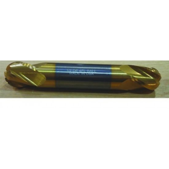 Picture of HTC 199-2125 DIA 1/8 SH 0.1250 LOC 0.2500 OAL 1.50 End Mill Standard Flute Standard Helix Carbide TiN Double End Ball Nose