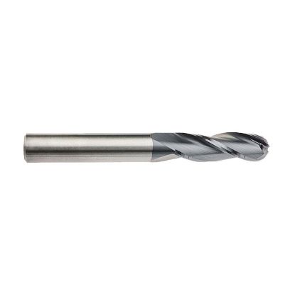 Picture of IMCO 62071 DIA 3/16 SH 0.1875 LOC 0.7500 OAL 2.50 End Mill Standard Flute Standard Helix Carbide AlTiN Single End Ball Nose General Purpose