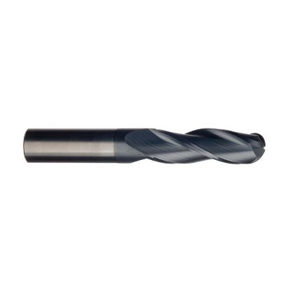 Picture of IMCO 62059 DIA 1/4 SH 0.2500 LOC 0.7500 OAL 2.50 End Mill Standard Flute Standard Helix Carbide AlTiN Single End Ball Nose General Purpose