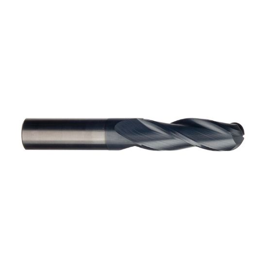 Picture of IMCO 62075 DIA 1/2 SH 0.50 LOC 2.00 OAL 4.00 End Mill Standard Flute Standard Helix Carbide AlTiN Single End Ball Nose General Purpose