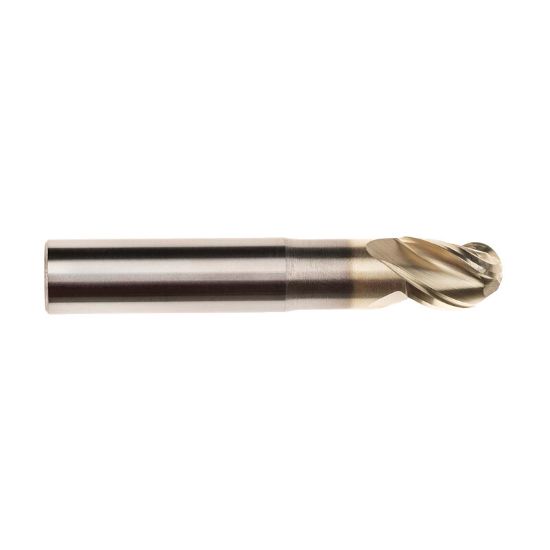 Picture of IMCO 61213 DIA 1 SH 1.00 LOC 1.2500 OAL 5.00 End Mill Standard Flute High Helix Carbide Uncoated Single End Ball Nose Streaker Mill