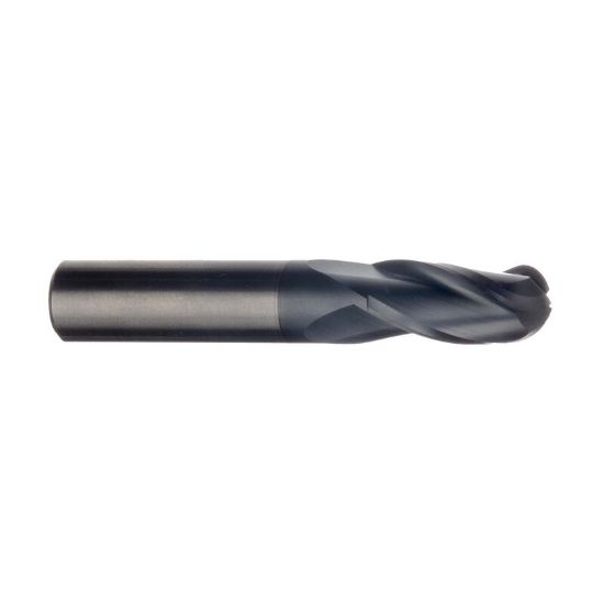 Picture of IMCO 62063 DIA 1/16 SH 0.1250 LOC 0.1250 OAL 1.50 End Mill Standard Flute Standard Helix Carbide AlTiN Single End Ball Nose General Purpose