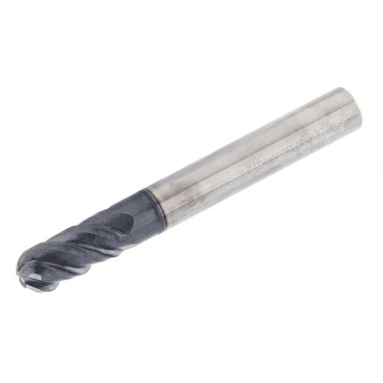 Picture of ISCAR EBI-E4L 375-750/1.1C375CF IC902 DIA 3/8 SH 0.3750 LOC 0.7500 OAL 3.00 End Mill Standard Flute Standard Helix Carbide TiAlN Single End Ball Nose SolidMill