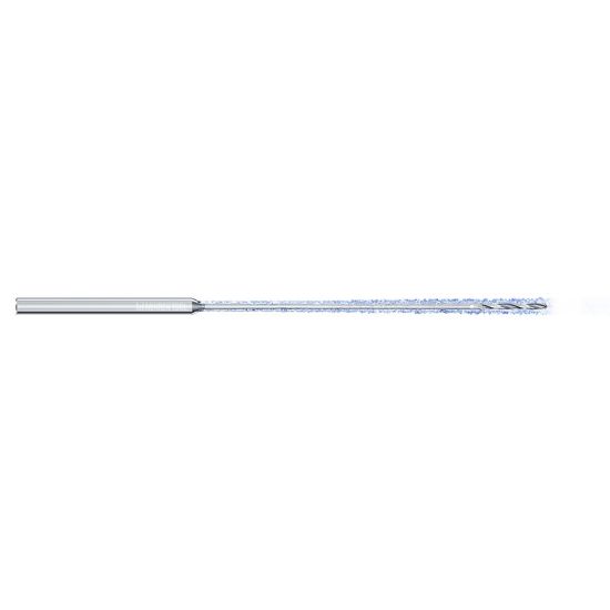 Picture of MIKRON 2.CFT.50114.IK.0 Carbide Drill Coolant Thru 140° 0.044 Diameter Cylindrical 0.118 3.740 OAL 2 Flute 50.0XD