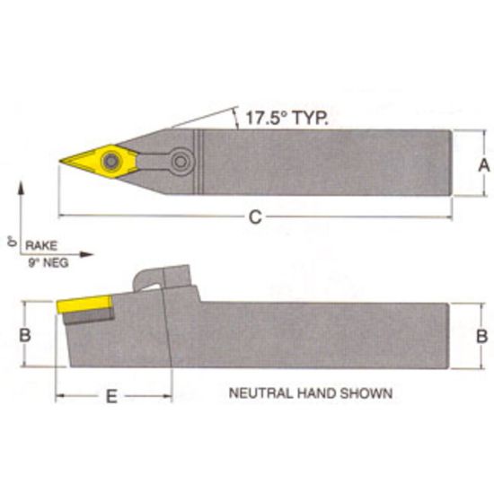 Picture of RMC MVVNN-20-4DTurning Stick Tool 35.0° Insert Square 1.250 6.000 Oal Left Hand