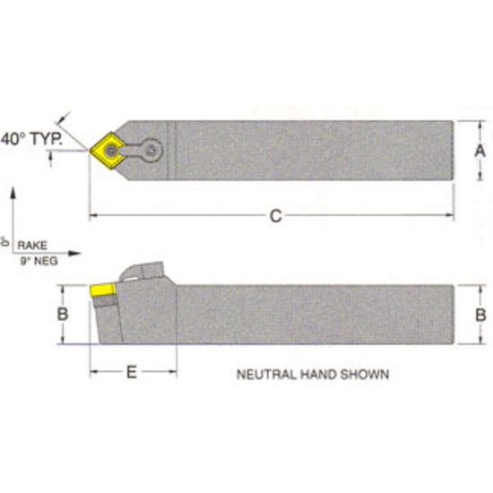 Picture of RMC MCMNN-24-5DTurning Stick Tool 80.0° Insert Square 1.500 6.000 Oal Left Hand