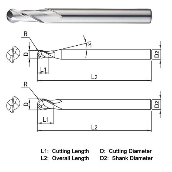 Picture of WIDIN BA302024LS DIA 3/8 SH 0.3750 LOC 2.00 OAL 6.00 End Mill Standard Flute Standard Helix Carbide Uncoated Single End Ball Nose General Purpose