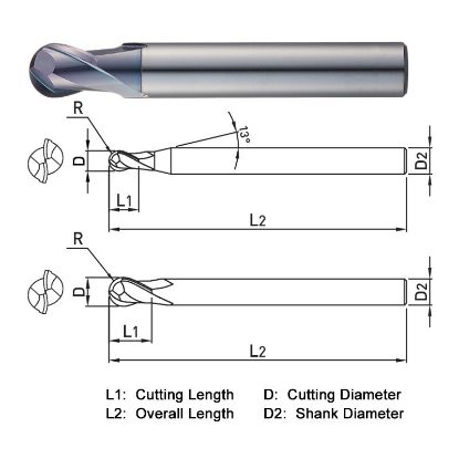 Picture of WIDIN DB402140 DIA 14MM SH 0.5512 LOC 0.5510 OAL 3.1496 End Mill Standard Flute Standard Helix Carbide AlTiN Single End Ball Nose Z-CLASSIC