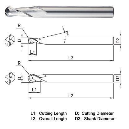 Picture of WIDIN BA302013 DIA 13/64 SH 0.2500 LOC 0.6250 OAL 2.50 End Mill Standard Flute Standard Helix Carbide Uncoated Single End Ball Nose General Purpose