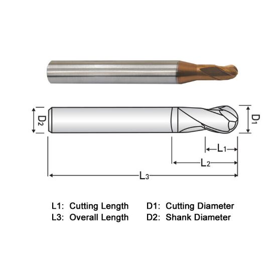 Picture of WIDIN DA703016 DIA 1/2 SH 0.50 LOC 0.50 OAL 3.00 End Mill Standard Flute Standard Helix Carbide AlTiN Single End Ball Nose Z-STAR